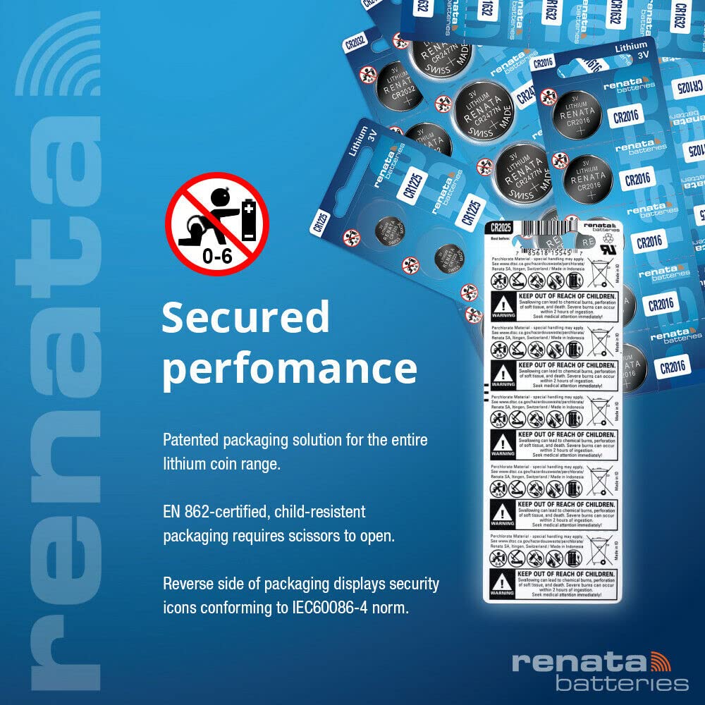 Renata CR2016 Batteries - 3V Lithium Coin Cell 2016 Battery (5 Count) - Image 3